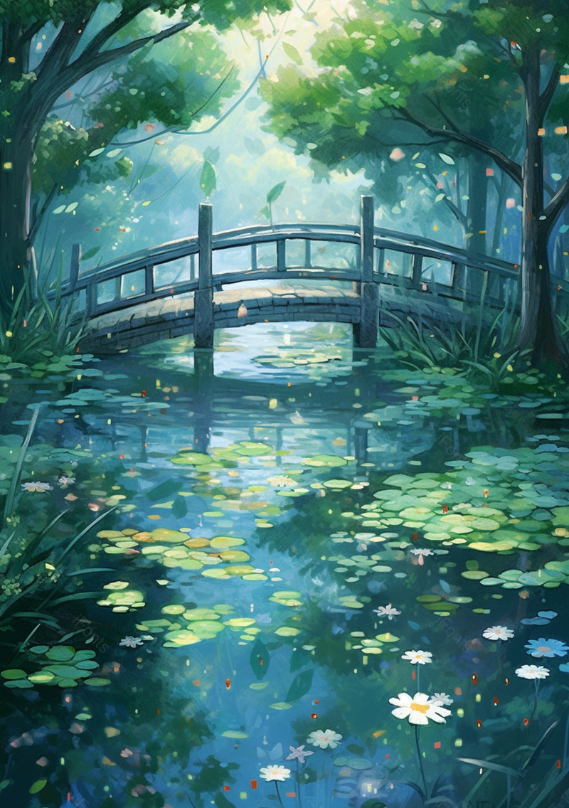 清荷莲语青山绿水小桥流水插画,插画/手绘图,插画/手绘图库,插画/手绘图下载,插画/手绘